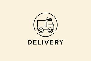 Simple Line Art Illustration of a Delivery Truck. This minimalist graphic features a simple line art illustration of a delivery truck within a circle vector