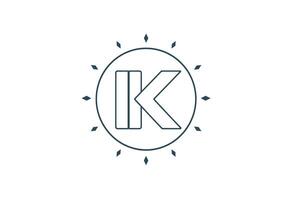 The letter k in a circle with rays around it vector
