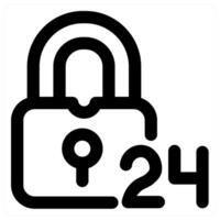 24x7 Lock and lock icon concept in black color vector