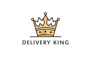 Stylish logo for a delivery service Delivery King. A simple elegant logo featuring a golden crown with a clean outline style vector