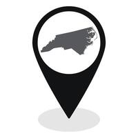 North Carolina state map. Map of North Carolina state on map pinpoint in black color vector