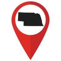 Nebraska state map. Map of Nebraska state on map pinpoint in red color vector