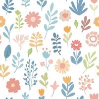 Seamless pattern with flowers and leaves in a whimsical and playful style vector