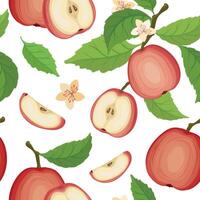 Seamless pattern with red apple brunch and flowers, on a white background vector