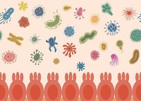 bacteria inside the intestine, floating above the intestinal mucosa, representing the gut microbiome vector