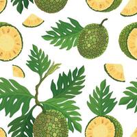 Seamless pattern with breadfruit with leaves on a white background vector