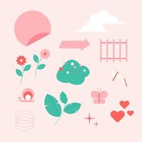 Cute Flat Spring Element Set vector
