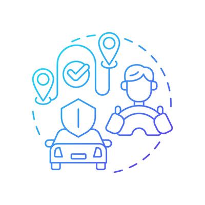 Secure transportation blue gradient concept icon. Safe journey options. Travel management service. Round shape line illustration. Abstract idea. Graphic design. Easy to use in presentation