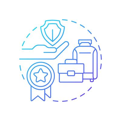 Safeguarding reputation blue gradient concept icon. Traveler safety. Benefit of travel risk management. Round shape line illustration. Abstract idea. Graphic design. Easy to use in presentation
