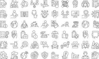 Travel risk management linear icons set. Protecting business travelers on journeys. Safety providing. Customizable thin line symbols. Isolated outline illustrations. Editable stroke vector