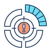 Risk identification RGB color icon. Target with exclamation mark focused on potential danger. Security technology. Isolated illustration. Simple filled line drawing. Editable stroke vector
