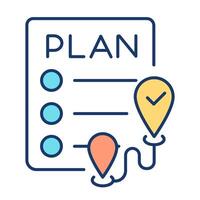 Secure transportation plan RGB color icon. Checklist with connected distant locations. Distribution and logistic management. Isolated illustration. Simple filled line drawing. Editable stroke vector