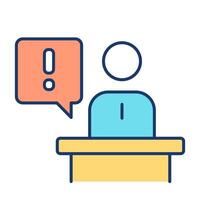 Traveler assistance RGB color icon. Employee answering customer questions at desk. Information support service. Isolated illustration. Simple filled line drawing. Editable stroke vector