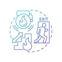Fire evacuations blue gradient concept icon. Leaving area on fire immediately. Safety and emergency alert. Round shape line illustration. Abstract idea. Graphic design. Easy to use in presentation vector