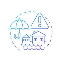 Flood warning blue gradient concept icon. Rising water levels risk prevention. Safety and emergency alert. Round shape line illustration. Abstract idea. Graphic design. Easy to use in application vector
