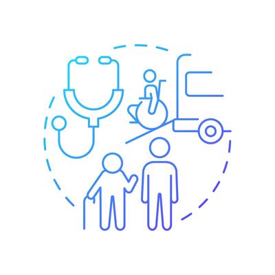 Non emergency medical transportation blue gradient concept icon. Assistance to elderly and disabled patients. Round shape line illustration. Abstract idea. Graphic design. Easy to use in presentation