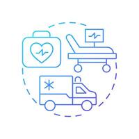 Stretcher transportation blue gradient concept icon. Move patients enabling to walk. Medical vehicle service. Round shape line illustration. Abstract idea. Graphic design. Easy to use in application vector