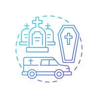 Funeral transports blue gradient concept icon. Delivery individuals to burial place. Medical vehicle service. Round shape line illustration. Abstract idea. Graphic design. Easy to use in presentation vector