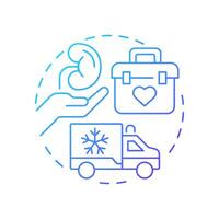 Organ transport blue gradient concept icon. Body parts for transplantation delivery. Medical vehicle service. Round shape line illustration. Abstract idea. Graphic design. Easy to use in application vector
