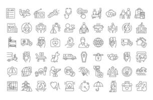 Emergency response linear icons set. Public safety and rescue service. Protection from vary dangers. Customizable thin line symbols. Isolated outline illustrations. Editable stroke vector