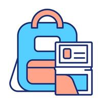 Bug out bag RGB color icon. Backpack and passport prepared for extremal event. Personal survival kit gathering. Isolated illustration. Simple filled line drawing. Editable stroke vector