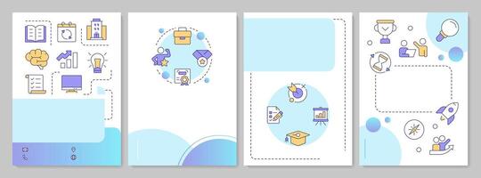Career planning types blue gradient brochure template. Target goal. Professional growth. Leaflet design with linear icons. Editable 4 layouts vector