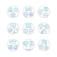 Career planning blue gradient concept icons. Self assessment, skill development. Job search. Icon pack. Round shape illustrations for infographic, presentation. Abstract idea vector