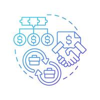 Cost sharing blue gradient concept icon. Financing corporate activities and resources. Intercompany transactions. Round shape line illustration. Abstract idea. Graphic design. Easy to use in booklet vector