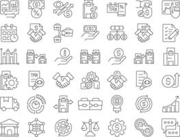 Intercompany transactions linear icons set. B2B finances transfers. Commercial activity solutions. Customizable thin line symbols. Isolated outline illustrations. Editable stroke vector