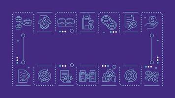 Intercompany transactions dark purple word concept. Business relations between companies. Horizontal image. Headline text surrounded by editable outline icons vector