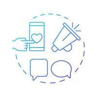 Volunteer communications blue gradient concept icon. Organizations interactions. Supporters management component. Round shape line illustration. Abstract idea. Graphic design. Easy to use in brochure vector