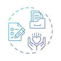 Administrative volunteering blue gradient concept icon. Coordinating organization work. Contribution type. Round shape line illustration. Abstract idea. Graphic design. Easy to use in brochure vector