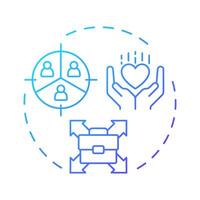 Volunteer segmentation blue gradient concept icon. Categorizing supports by skills. Contribution management. Round shape line illustration. Abstract idea. Graphic design. Easy to use in brochure vector