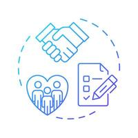 Volunteer application blue gradient concept icon. Access matching candidates. Supporters program administration. Round shape line illustration. Abstract idea. Graphic design. Easy to use in brochure vector
