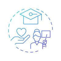 Volunteer training programs blue gradient concept icon. Knowledge. Supporters activities administration. Round shape line illustration. Abstract idea. Graphic design. Easy to use in brochure vector