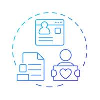Volunteer profiles blue gradient concept icon. Personal information base. Contribution activity tracking. Round shape line illustration. Abstract idea. Graphic design. Easy to use in brochure vector