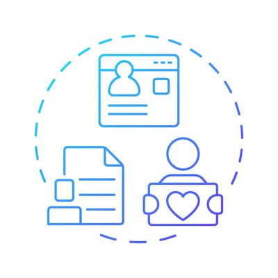 Volunteer profiles blue gradient concept icon. Personal information base. Contribution activity tracking. Round shape line illustration. Abstract idea. Graphic design. Easy to use in brochure