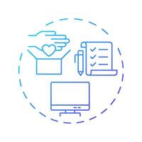 Volunteer reporting blue gradient concept icon. Tracking activities. Supporters program administration. Round shape line illustration. Abstract idea. Graphic design. Easy to use in brochure vector