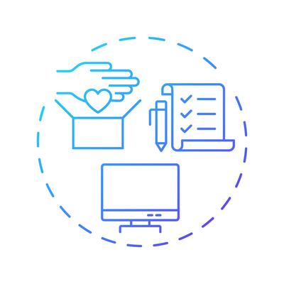 Volunteer reporting blue gradient concept icon. Tracking activities. Supporters program administration. Round shape line illustration. Abstract idea. Graphic design. Easy to use in brochure