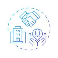 Corporate volunteer integration blue gradient concept icon. Businesses and nonprofit. Program administration. Round shape line illustration. Abstract idea. Graphic design. Easy to use in brochure vector