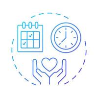 Volunteer hours blue gradient concept icon. Total time on organization tasks. Contribution activity tracking. Round shape line illustration. Abstract idea. Graphic design. Easy to use in brochure vector