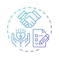 Donor management blue gradient concept icon. Organization relationship improvement. Volunteer activity tracking. Round shape line illustration. Abstract idea. Graphic design. Easy to use in brochure vector