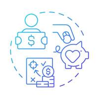 Volunteer fundraising blue gradient concept icon. Nonprofit organizations money. Contribution activity tracking. Round shape line illustration. Abstract idea. Graphic design. Easy to use in brochure vector