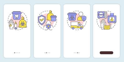 Medical waste management onboarding mobile app screen. Hazard, infection. Walkthrough 4 steps editable graphic instructions with linear concepts. UI, UX, GUI vector