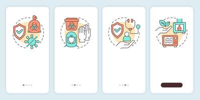 Biowaste management benefits onboarding mobile app screen. Walkthrough 4 steps editable graphic instructions with linear concepts. UI, UX, GUI vector