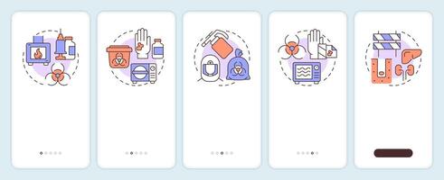 Biomedical waste treatment onboarding mobile app screen. Walkthrough 5 steps editable graphic instructions with linear concepts. UI, UX, GUI vector