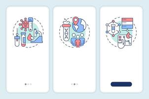 Biobanks classification onboarding mobile app screen. Bio specimens. Walkthrough 3 steps editable graphic instructions with linear concepts. UI, UX, GUI vector