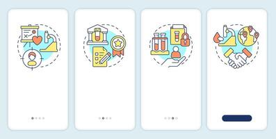 Benefits of biobanking onboarding mobile app screen. Medical research. Walkthrough 4 steps editable graphic instructions with linear concepts. UI, UX, GUI vector