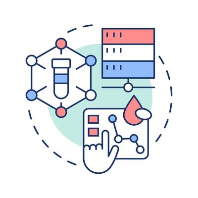 Digital biobanks multi color concept icon. Online platforms with bio information. Biorepository classification. Round shape line illustration. Abstract idea. Graphic design. Easy to use in article