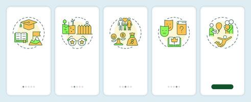 Life lessons onboarding mobile app screen. Personal knowledge. Walkthrough 5 steps editable graphic instructions with linear concepts. UI, UX, GUI vector